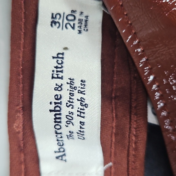 Abercrombie & Fitch Brown Vegan Leather 90's Straight High Rise Pants Size 35/20 - Picture 2 of 8